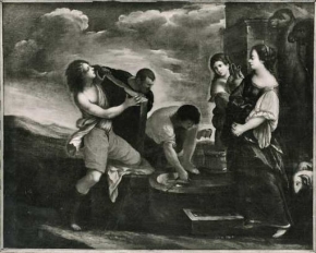 Moses defending the daughters of Jethro