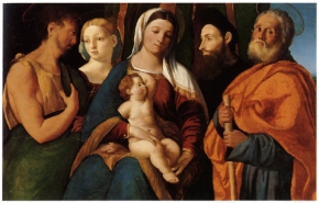 Sacra Famiglia con i santi Giovanni Battista e Barbara e un donatore
