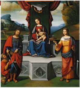 Madonna and Child enthroned with the saints Martin and Dorothea