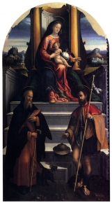 Madonna and Child enthroned with the saints Anthony the Abbot and Roch