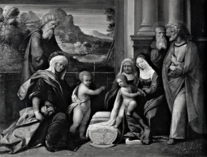 Holy Family with the saints Zacharias, Elizabeth, Infant saint John the Baptist, Anne and Joachim